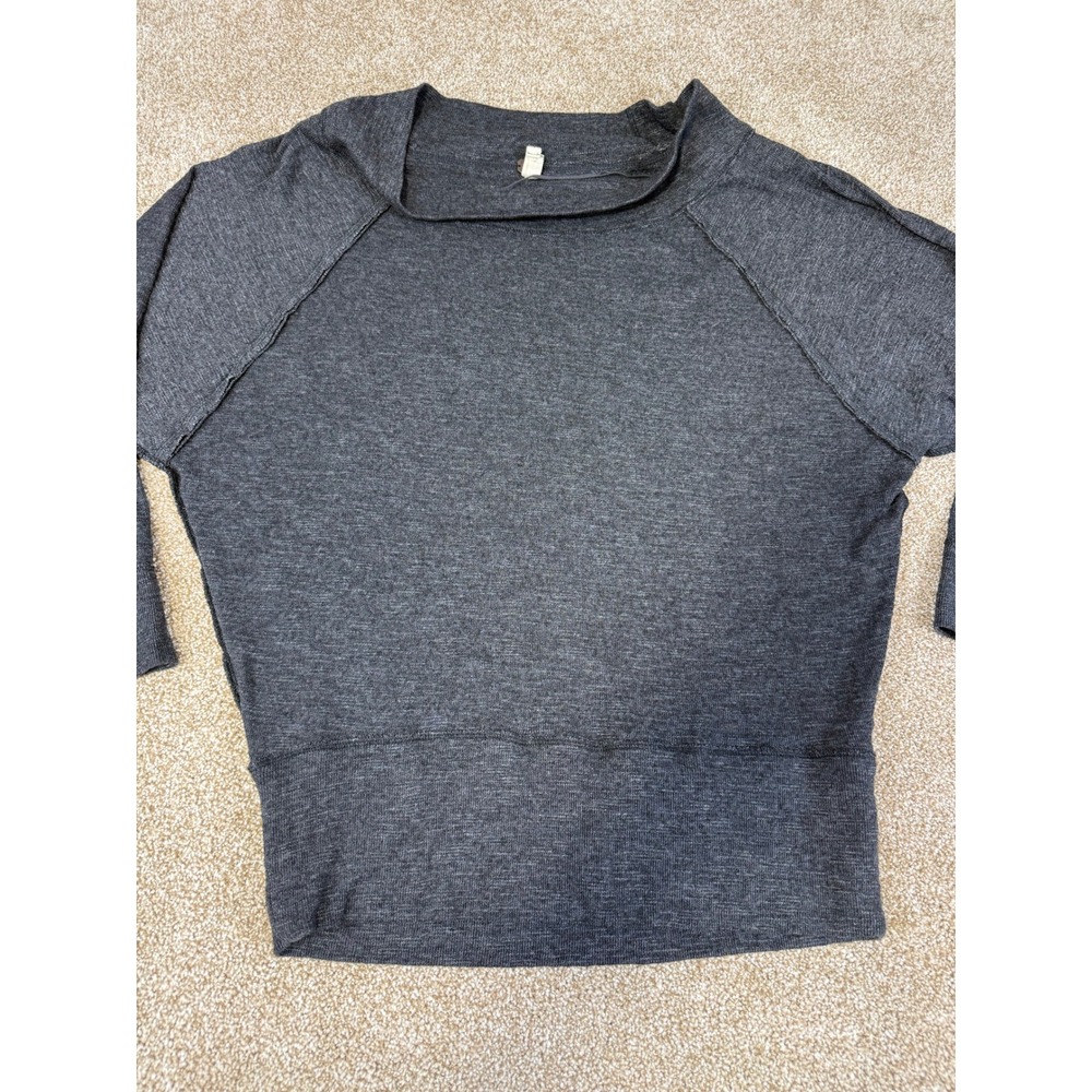 Free People Charcoal Grey Oversized Boat Neck Top Medium Grunge Indie Anthro